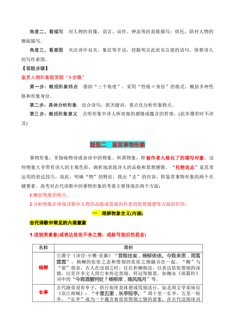 第2节鉴赏诗歌的形象-口袋书2024年高考语文一轮复习知识清单（全国通用）（原卷版）_01高考语文_通用版（老高考）复习资料_2024年复习资料_第8章古代诗歌鉴赏