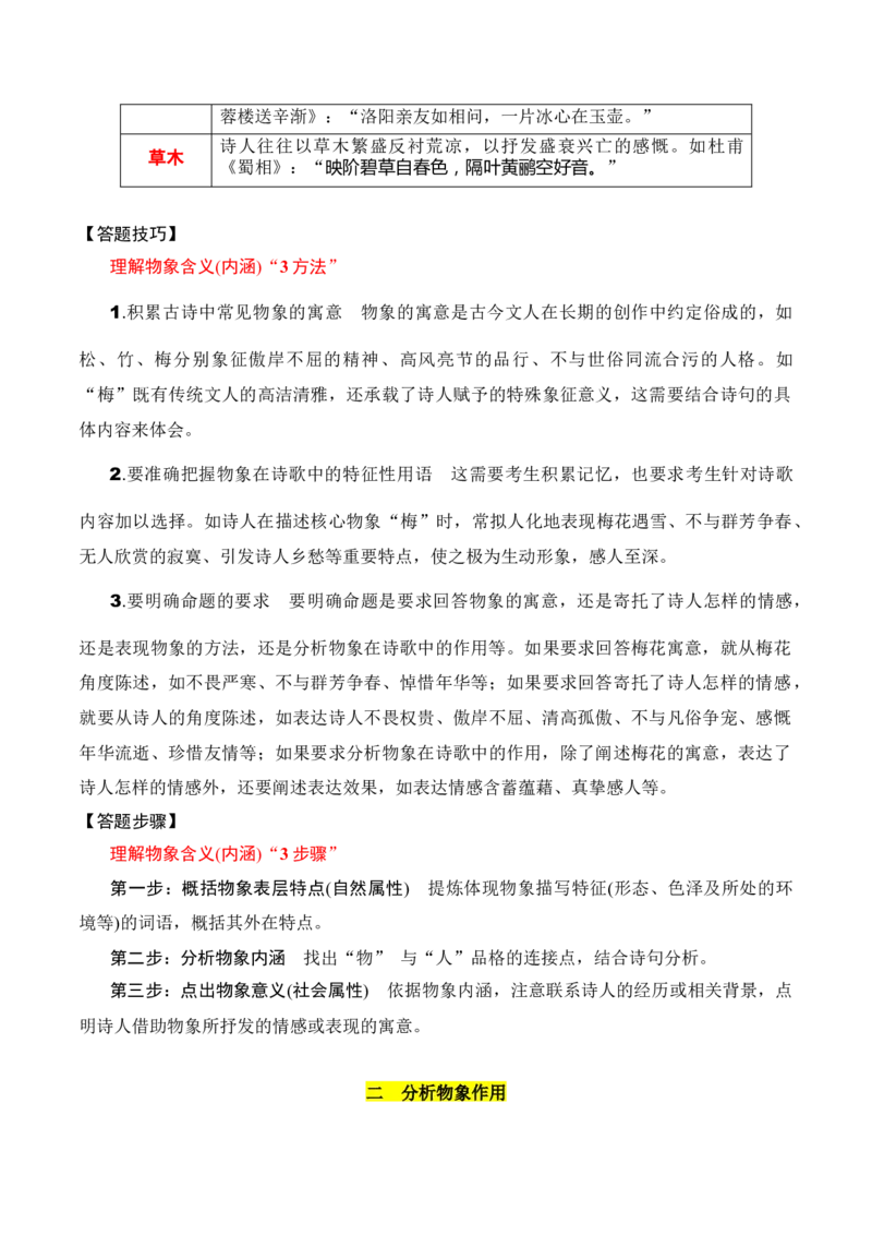 第2节鉴赏诗歌的形象-口袋书2024年高考语文一轮复习知识清单（全国通用）（原卷版）_01高考语文_通用版（老高考）复习资料_2024年复习资料_第8章古代诗歌鉴赏