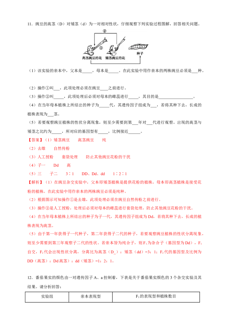 新教材精创1.1.1孟德尔的豌豆杂交实验（一）练习（2）（解析版）_高中九科知识点归纳。_人教版高中Word电子版试卷练习试题知识点全科_高中生物试卷习题_生物必修_必修2