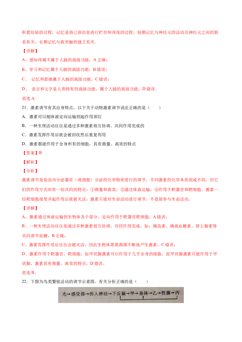 高二生物上学期期中测试卷02（人教版2019选择性必修1）（解析版）_高中九科知识点归纳。_人教版高中Word电子版试卷练习试题知识点全科_高中生物试卷习题_生物选修_选修1