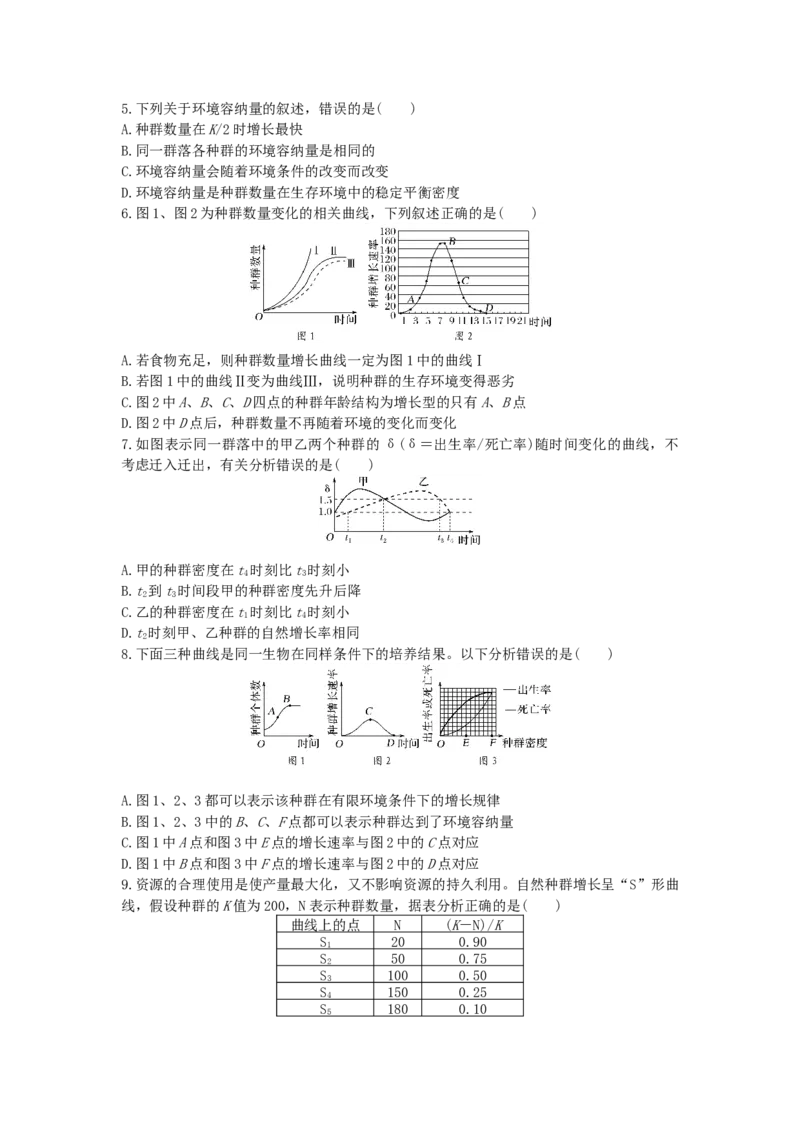 种群及其动态单元检测卷(一)同步练习新教材人教版（2019）高中生物选择性必修2_高中九科知识点归纳。_人教版高中Word电子版试卷练习试题知识点全科_高中生物试卷习题_生物选修