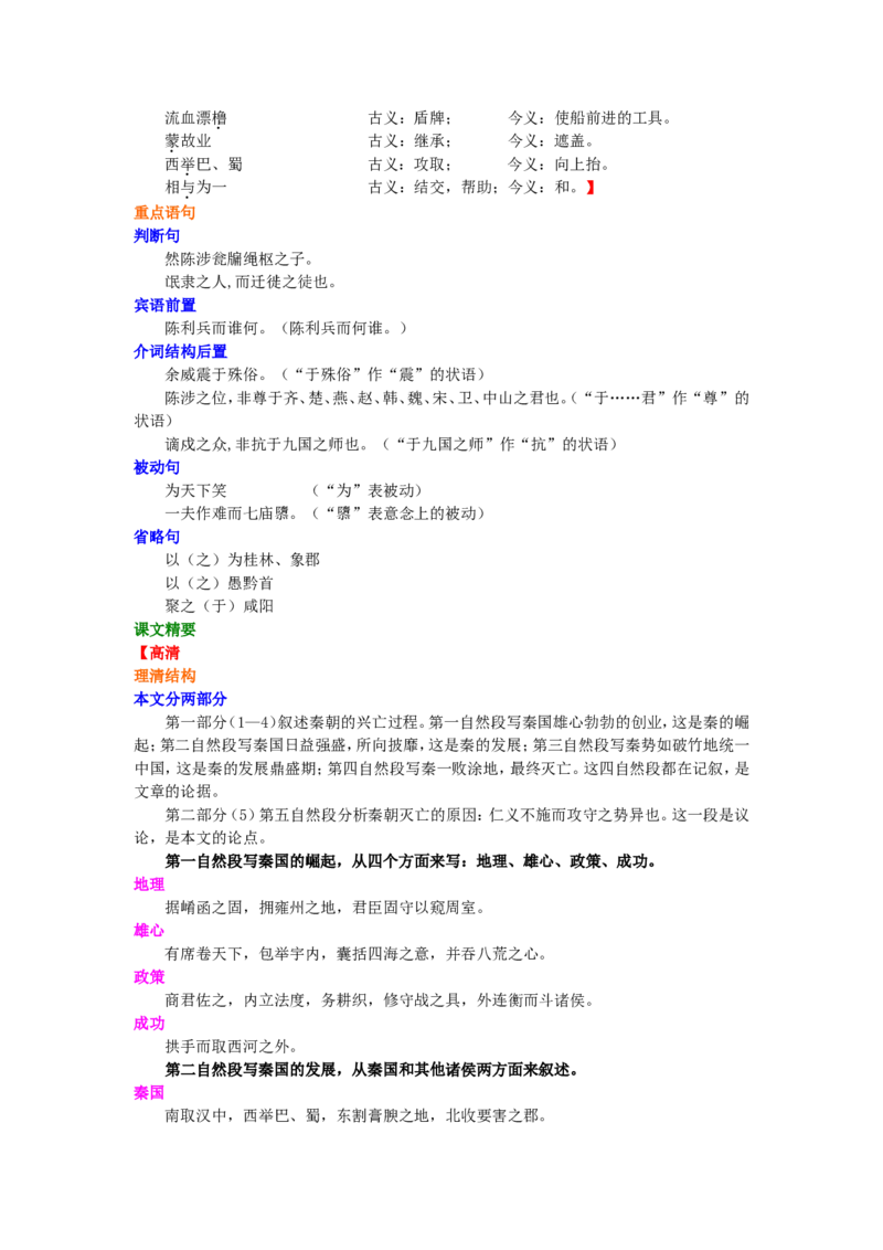 01知识讲解_高语_1高中语文_1高一语文人教版知识导学_40过秦论