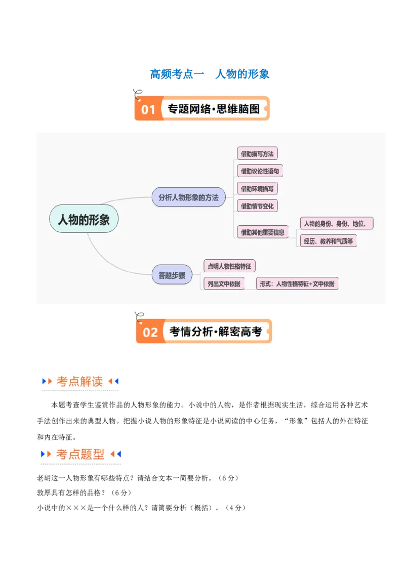 解密04文学类文本阅读小说之形象分析（讲义）（解析版）_01高考语文_4.22024年新高考资料_2.2024二轮复习