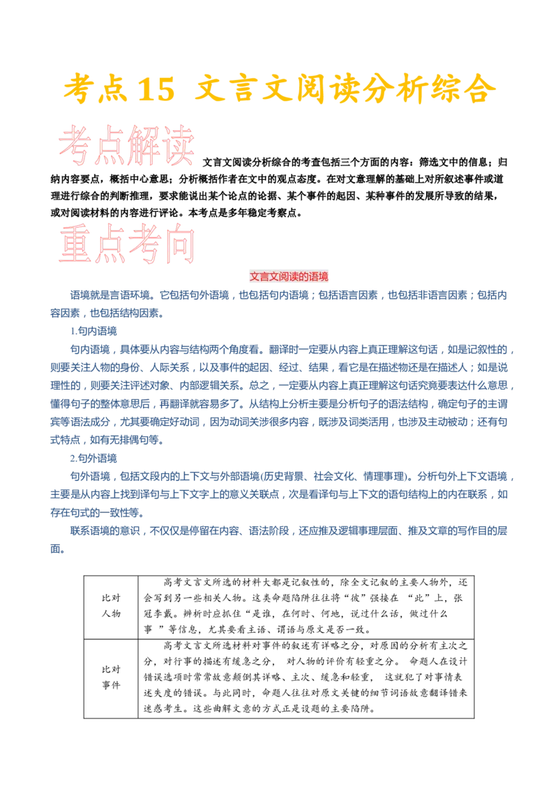 考点15文言文阅读分析综合-备战2023年高考语文一轮复习考点帮（新高考专用）_01高考语文_32023年新高考资料_一轮复习_备战2023年高考语文一轮复习考点（新高考专用）