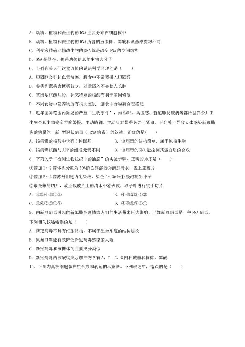 高一生物上学期期末测试卷03（人教版必修1）（原卷版）_高中九科知识点归纳。_人教版高中Word电子版试卷练习试题知识点全科_高中生物试卷习题_生物必修_必修1_1.模拟题