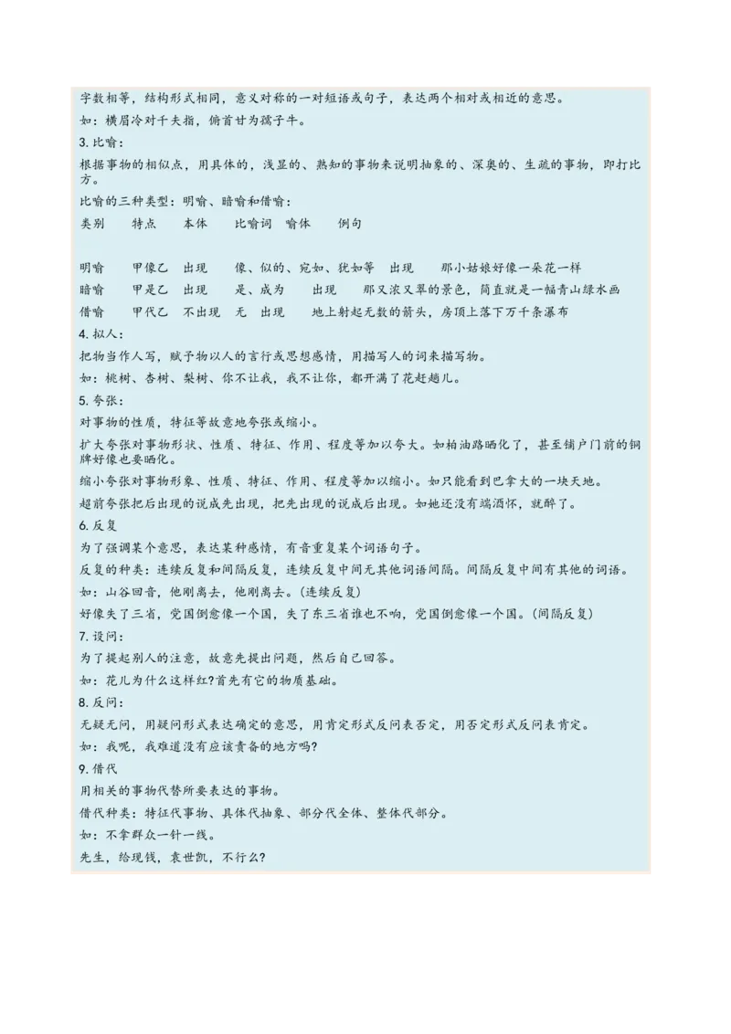 考向06辨析修辞手法-备战2023年高考语文一轮复习考点微专题（新高考地区专用）（原卷版）_01高考语文_32023年新高考资料_一轮复习
