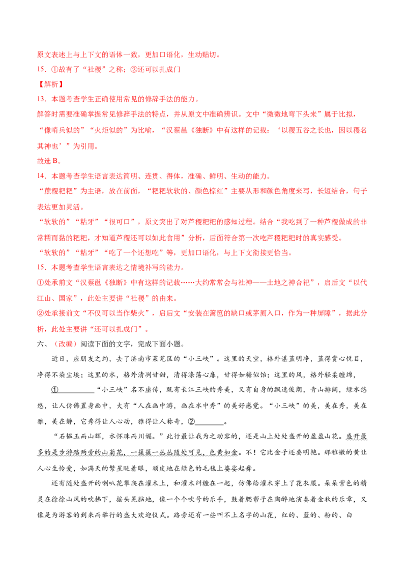 考向06辨析修辞手法-备战2023年高考语文一轮复习考点微专题（新高考地区专用）（解析版）_01高考语文_32023年新高考资料_一轮复习