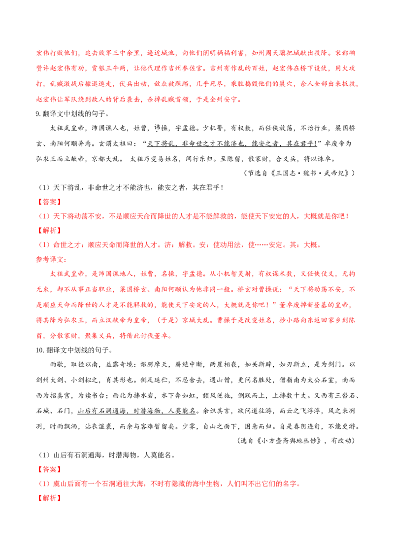 考点19文言文阅读之文言翻译关注词类活用（解析版）-备战2022年高考语文一轮复习考点微专题（新高考版）_01高考语文_22022年新高考资料