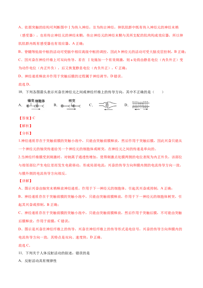 高二生物上学期期中测试卷03（人教版2019选择性必修1）（解析版）_高中九科知识点归纳。_人教版高中Word电子版试卷练习试题知识点全科_高中生物试卷习题_生物选修_选修1