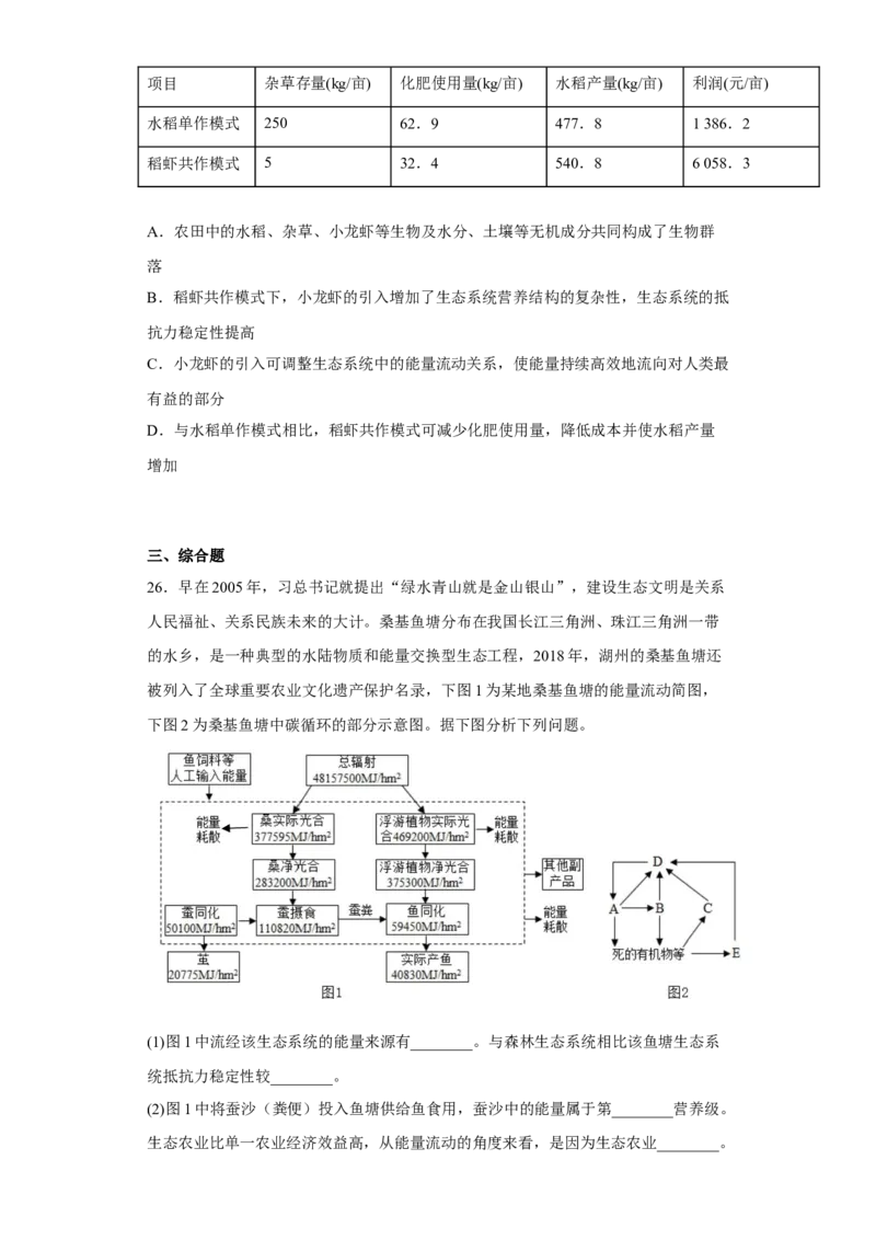 第三章生态系统及其稳定性-高二生物章末测试必刷卷（人教版2019选择性必修2）（原卷版）_高中九科知识点归纳。_人教版高中Word电子版试卷练习试题知识点全科_高中生物试卷习题_选修2