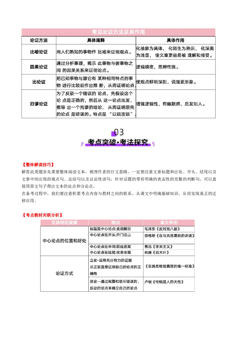 第03讲论点与论据的关系（讲义）解析版_01高考语文_52025年新高考资料_一轮复习_2025年高考语文一轮复习讲练测_信息类文本阅读