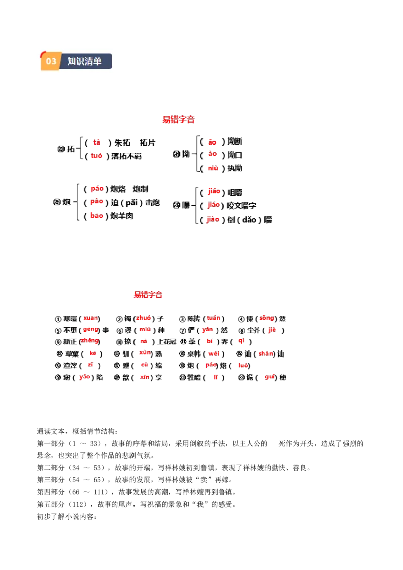 12.《祝福》（教师版）_高语_高中语文_必修下册_同步讲义