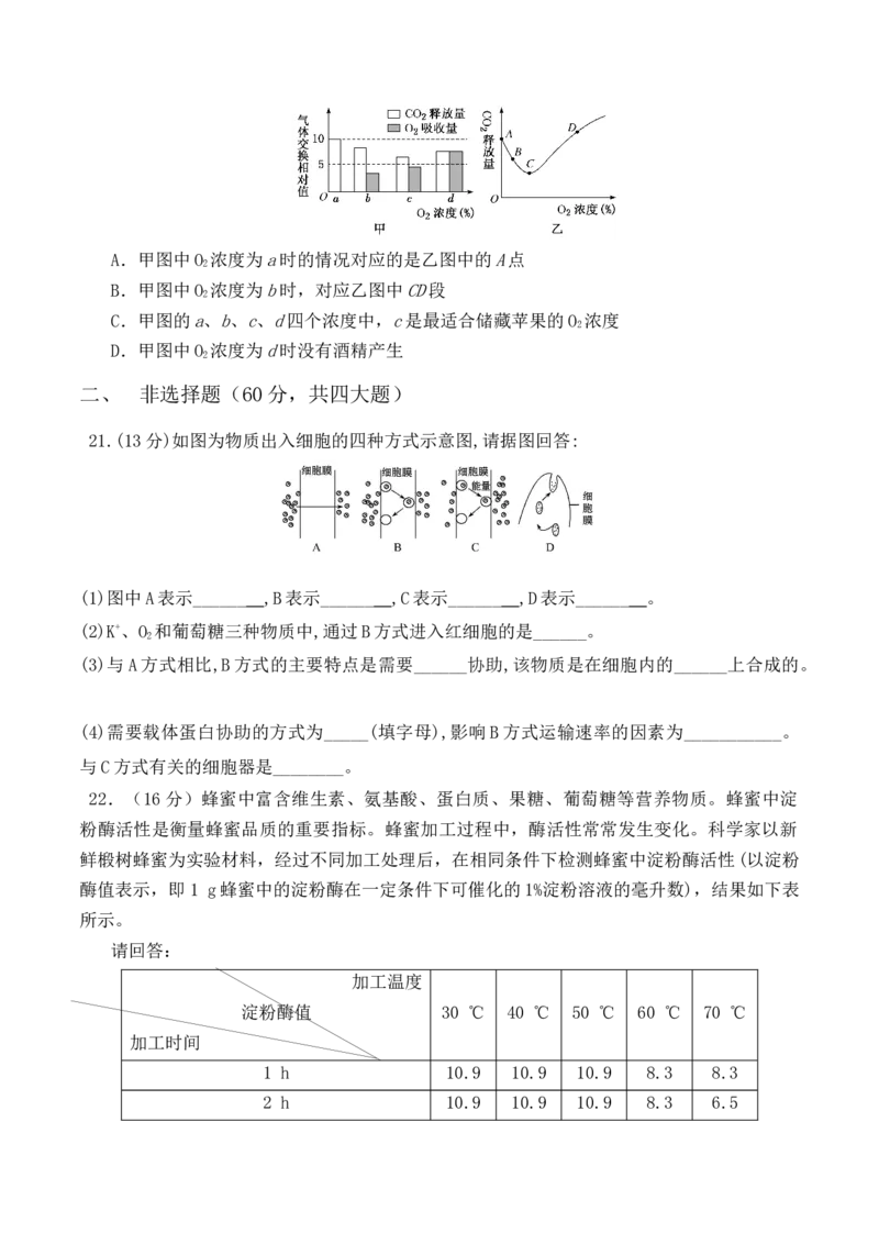 第二次月考卷-高一生物上学期课后培优分级练（2019人教版必修1）（原卷版）_高中九科知识点归纳。_人教版高中Word电子版试卷练习试题知识点全科_高中生物试卷习题_生物必修_必修1