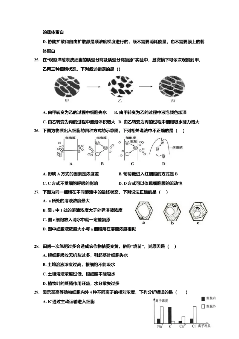 山东省淄博第一中学高一上学期期中模块考试生物试题_高中九科知识点归纳。_人教版高中Word电子版试卷练习试题知识点全科_高中生物试卷习题_生物必修_必修1