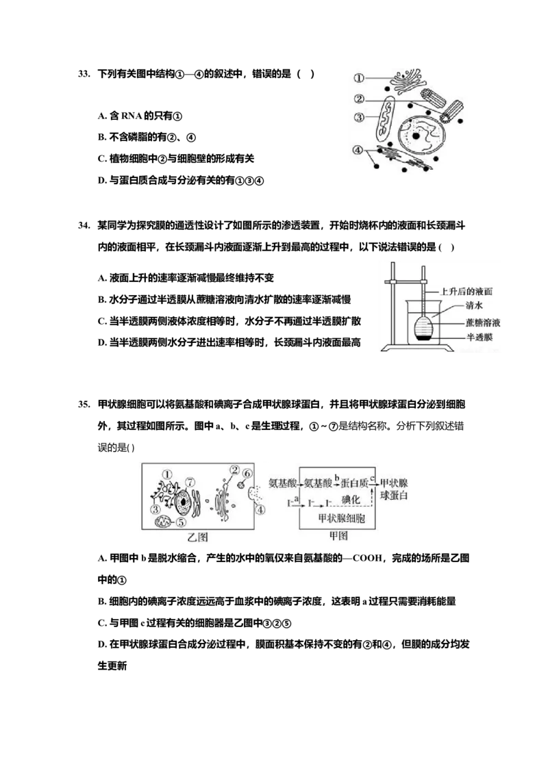 山东省淄博第一中学高一上学期期中模块考试生物试题_高中九科知识点归纳。_人教版高中Word电子版试卷练习试题知识点全科_高中生物试卷习题_生物必修_必修1