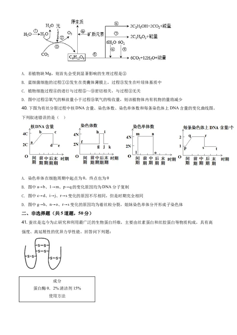 精品解析：黑龙江省鹤岗市一中高一上学期期末生物试题（原卷版）_高中九科知识点归纳。_人教版高中Word电子版试卷练习试题知识点全科_高中生物试卷习题_生物必修_必修1_2.各地真题