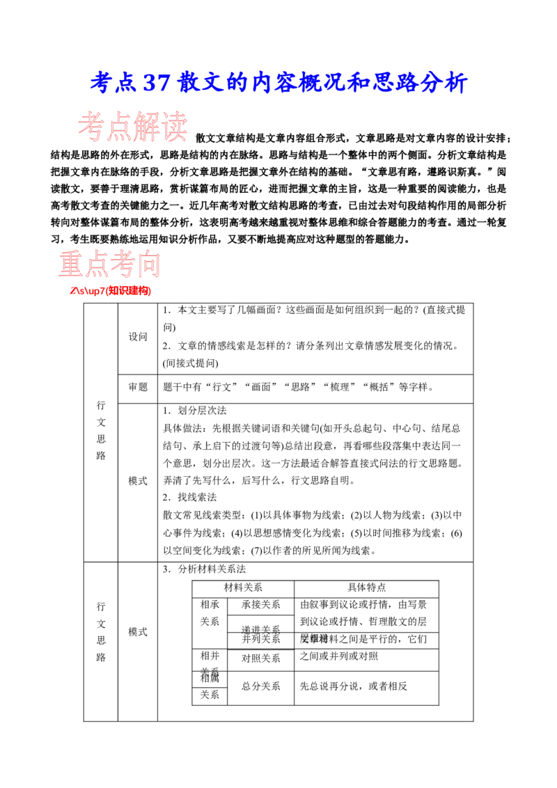 考点37散文的内容概况和思路分析-备战2023年高考语文一轮复习考点帮（新高考专用）_01高考语文_32023年新高考资料_一轮复习_备战2023年高考语文一轮复习考点（新高考专用）