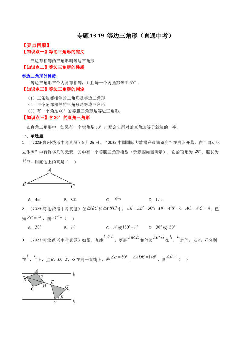 专题13.19等边三角形（直通中考）-（人教版）_初中数学_八年级数学上册（人教版）_专题突破练习-V4_2024版