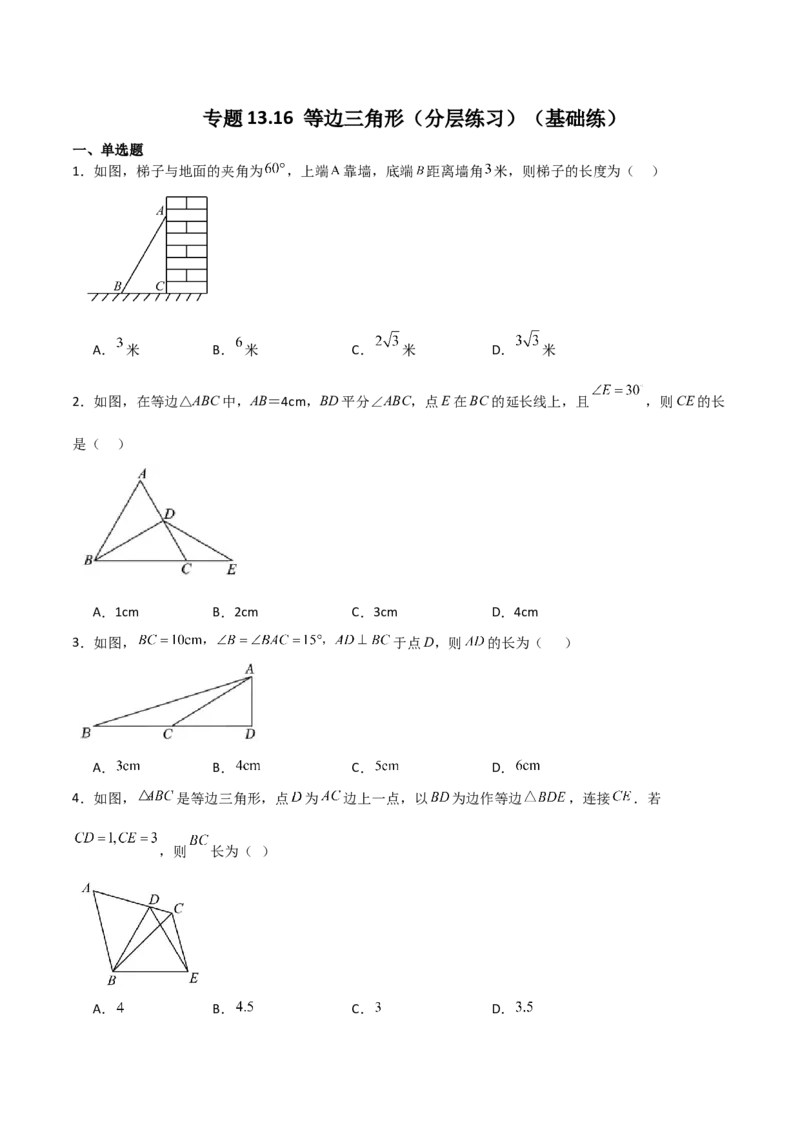 专题13.16等边三角形（分层练习）（基础练）-（人教版）_初中数学_八年级数学上册（人教版）_专题突破练习-V4_2024版