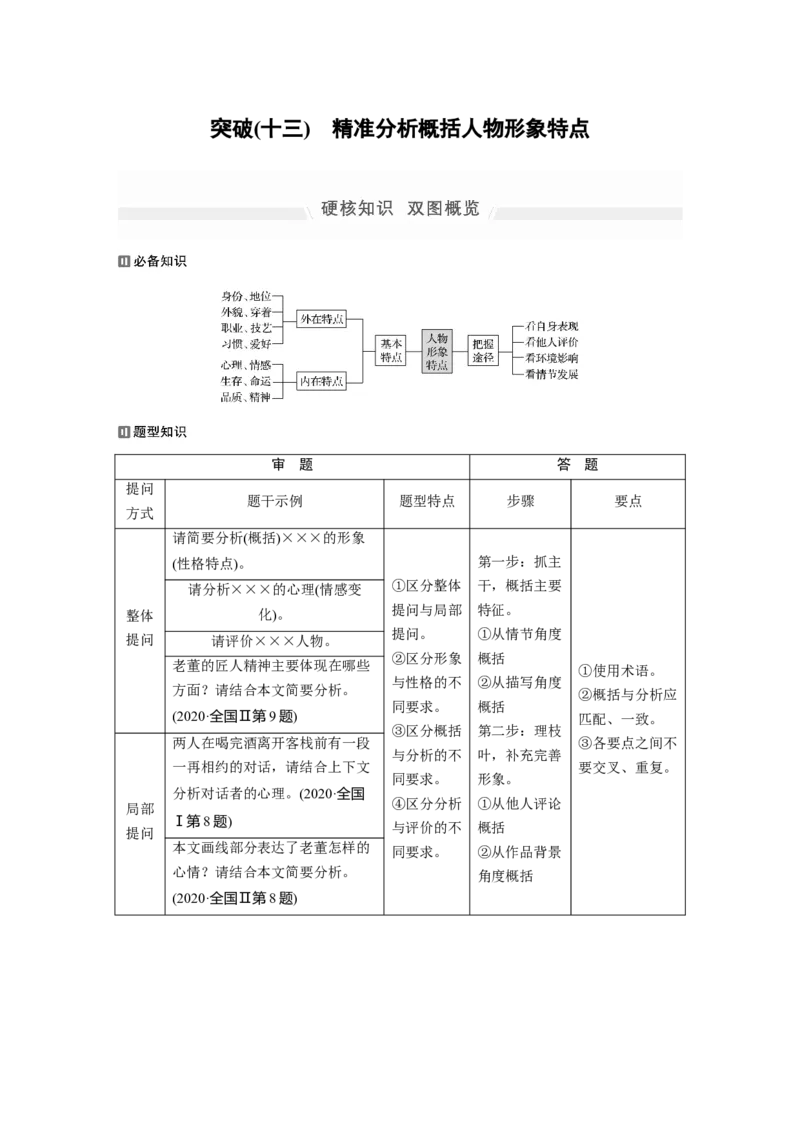第1部分专题6突破(13)精准分析概括人物形象特点全国卷高考语文二轮复习提分讲义_01高考语文_6赠通用版（老高考）复习资料_二轮复习_高考语文二轮复习讲义（全国版）-学生版
