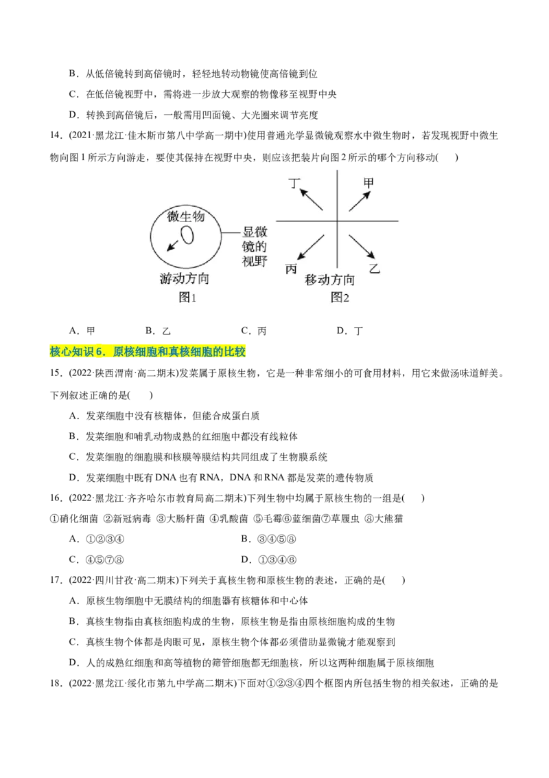 第1章走近细胞（A卷&middot;知识通关练）（原卷版）_高中九科知识点归纳。_人教版高中Word电子版试卷练习试题知识点全科_高中生物试卷习题_生物必修_必修1_1.单元测试AB卷（第一套）