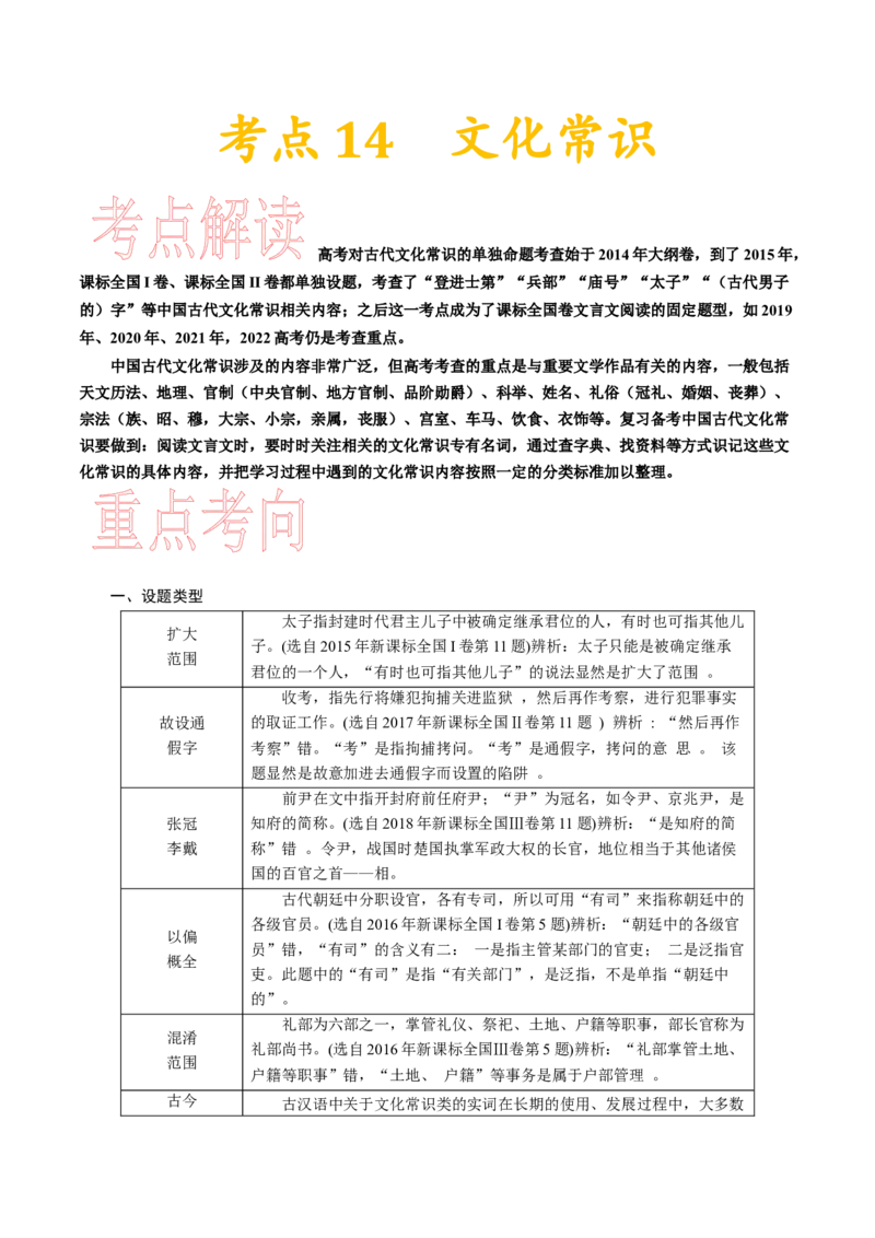 考点14文化常识-备战2023年高考语文一轮复习考点帮（新高考专用）_01高考语文_32023年新高考资料_一轮复习_备战2023年高考语文一轮复习考点（新高考专用）