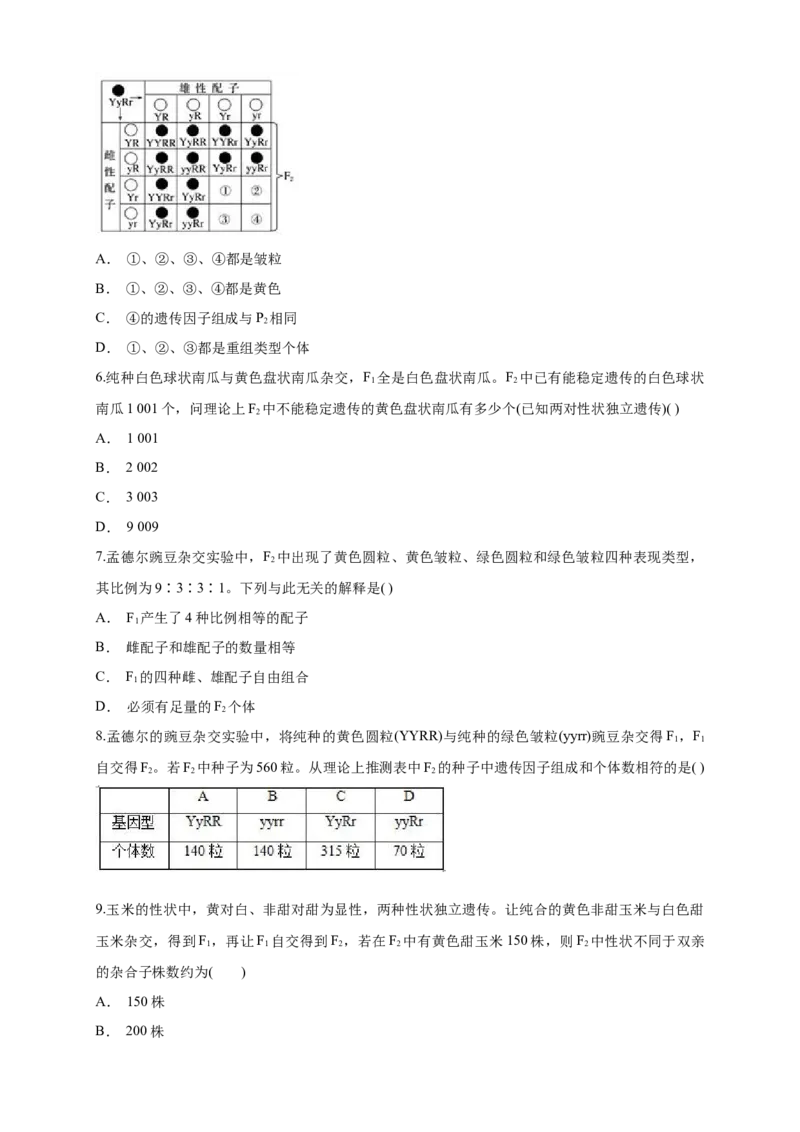 新教材精创1.2.1孟德尔的豌豆杂交实验（二）练习（1）（原卷版）_高中九科知识点归纳。_人教版高中Word电子版试卷练习试题知识点全科_高中生物试卷习题_生物必修_必修2