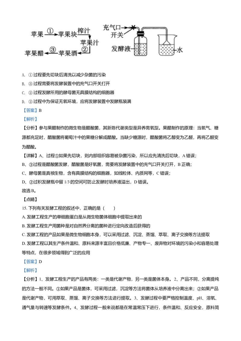 高二下学期期末学业质量监测考试生物试题（解析版）_高中九科知识点归纳。_人教版高中Word电子版试卷练习试题知识点全科_高中生物试卷习题_生物选修_选修3