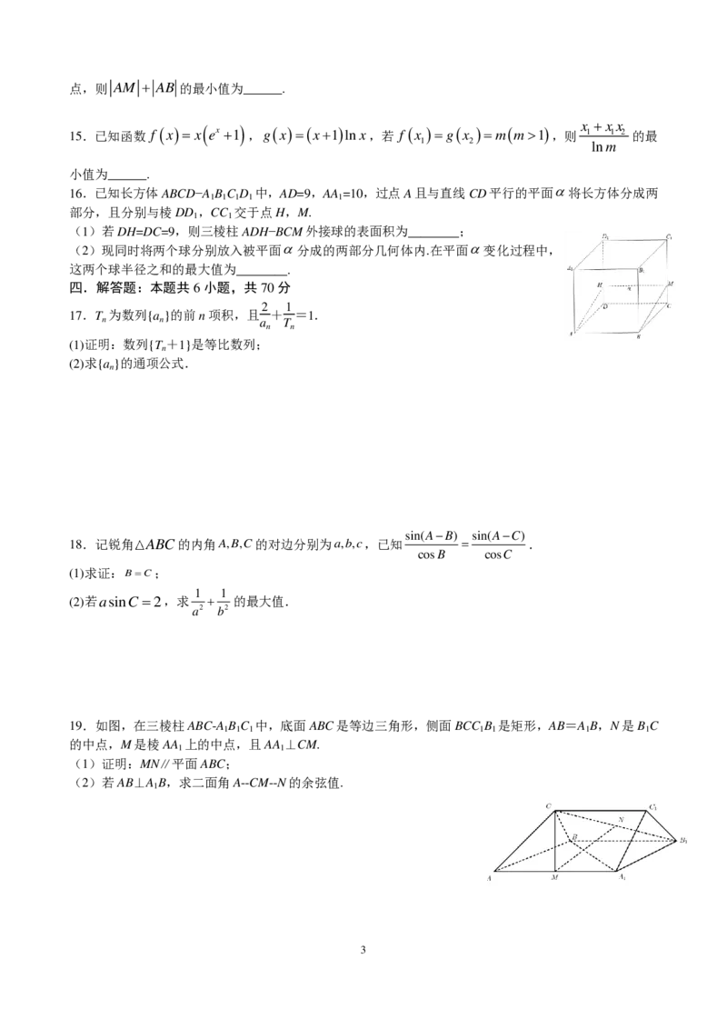 福建省厦门外国语学校2022-2023学年高三上学期期末检测数学_2.2025数学总复习_2023年新高考资料_3数学高考模拟题_新高考