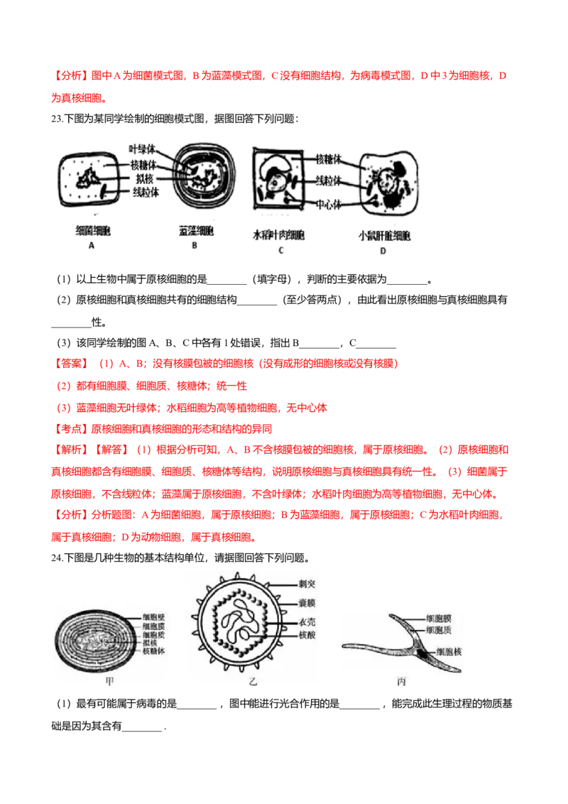 第一章章末测试-高一生物课后培优练（人教版2019必修1）（解析版）_高中九科知识点归纳。_人教版高中Word电子版试卷练习试题知识点全科_高中生物试卷习题_生物必修_必修1