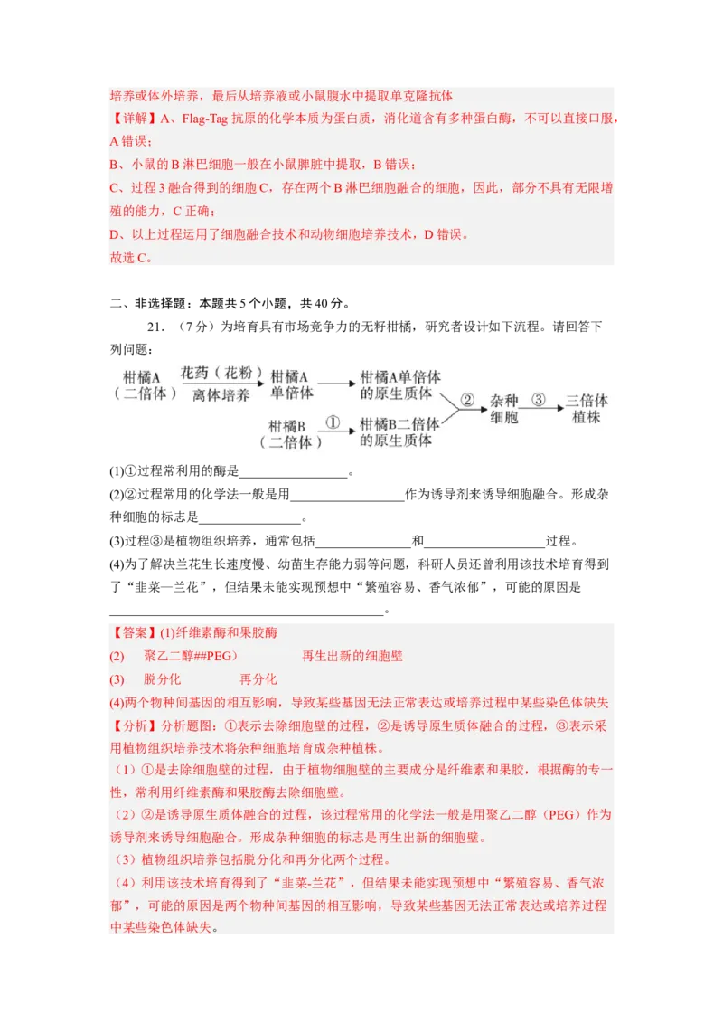 第2章细胞工程（满分培优卷）-2022-2023学年高二生物基础与培优高效突破测试卷（人教版2019选择性必修3）（解析版）_高中九科知识点归纳。_人教版高中Word电子版试卷练习试题知识点全科