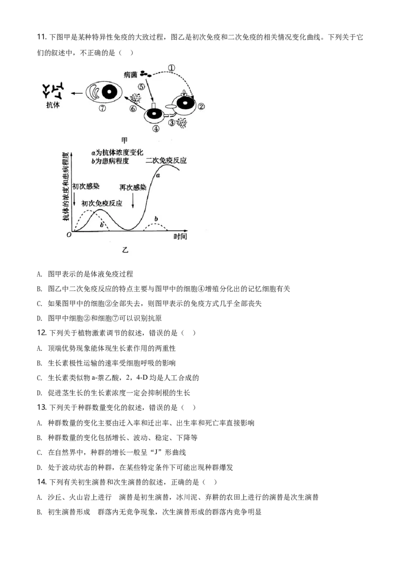 高二下学期期中生物试题（原卷版）_高中九科知识点归纳。_人教版高中Word电子版试卷练习试题知识点全科_高中生物试卷习题_生物选修_选修2_人教版生物选修二期中测试（006份）_987