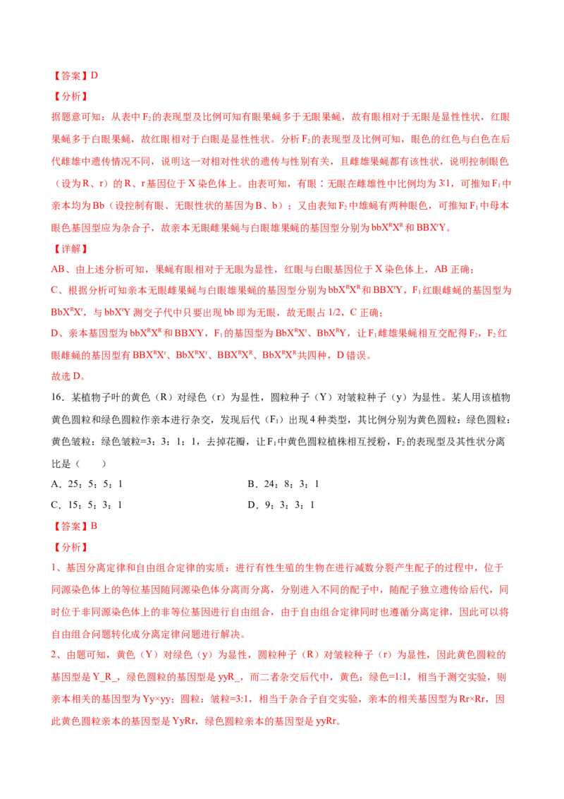 期末押题01-高一生物下学期期末专项复习（人教版2019必修2）（解析版）_高中九科知识点归纳。_人教版高中Word电子版试卷练习试题知识点全科_高中生物试卷习题_生物必修_必修2