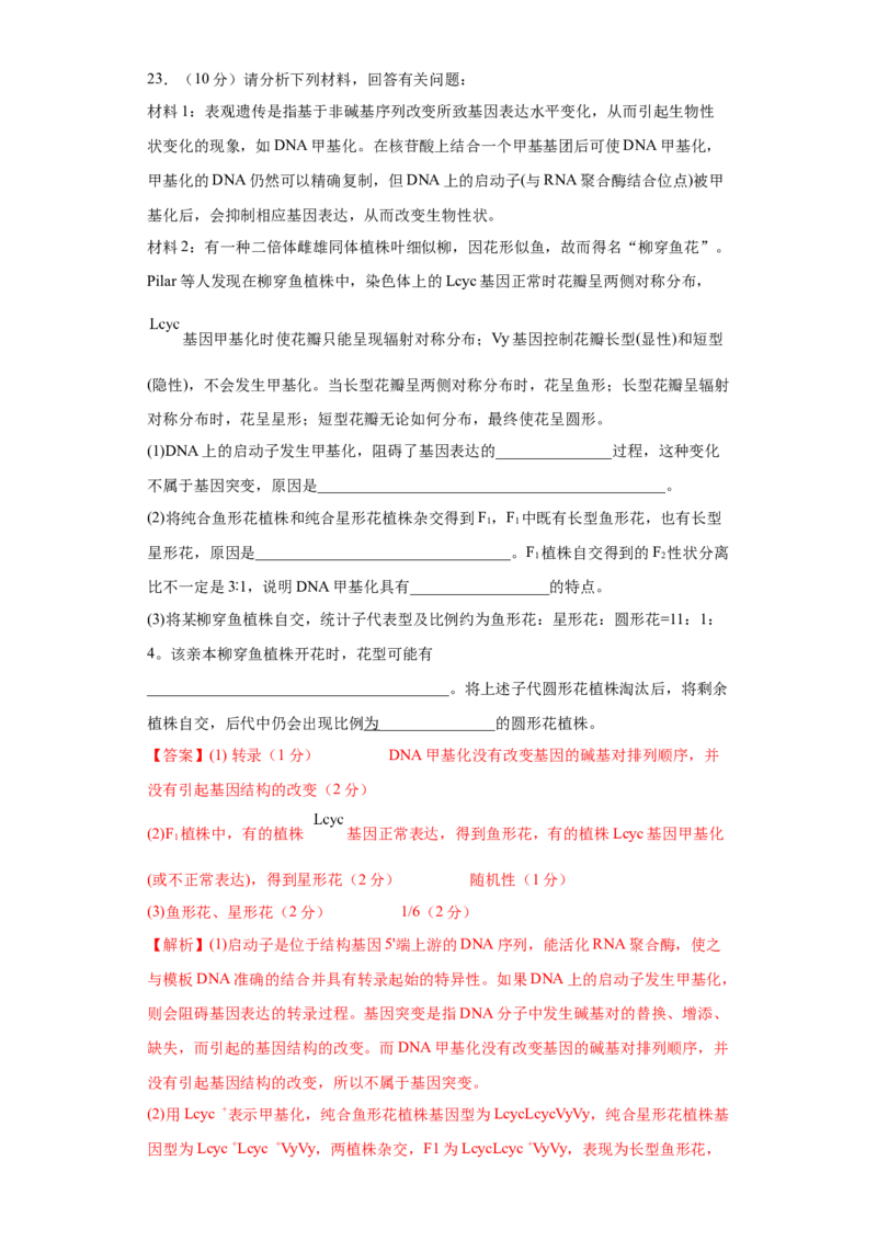 期末拔高卷2-冲刺期末高一生物下学期期末拔高冲刺卷（2019人教版）（解析版）_高中九科知识点归纳。_人教版高中Word电子版试卷练习试题知识点全科_高中生物试卷习题_生物必修