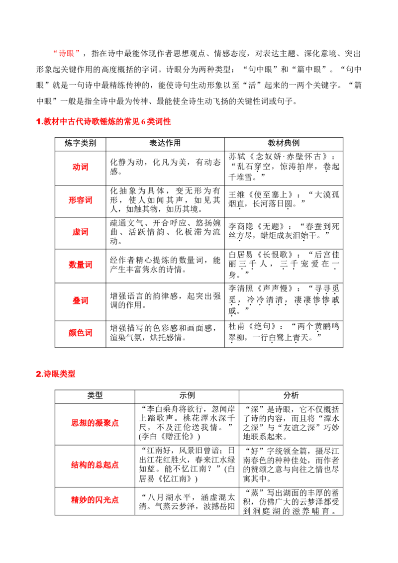 第3节鉴赏诗歌的语言-口袋书2024年高考语文一轮复习知识清单（全国通用）（原卷版）_01高考语文_通用版（老高考）复习资料_2024年复习资料_第8章古代诗歌鉴赏