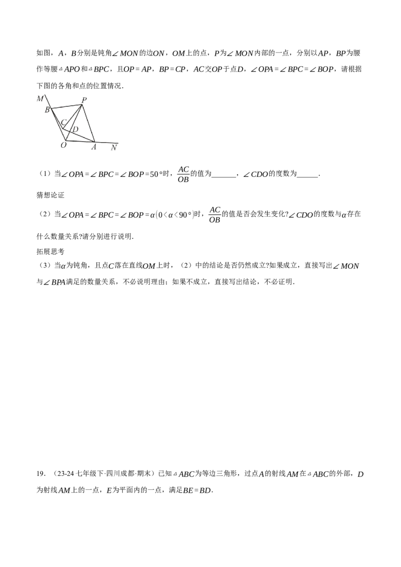 专题13.5手拉手模型（压轴题专项讲练）（人教版）（学生版）_初中数学_八年级数学上册（人教版）_压轴题专项-V5_2025版