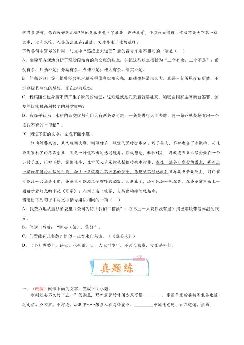 考向05正确使用标点符号-备战2023年高考语文一轮复习考点微专题（新高考地区专用）（原卷版）_01高考语文_32023年新高考资料_一轮复习