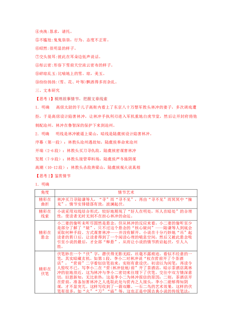13.1《林教头风雪山神庙》（学案）-格致课堂精选_高语_人教版高中语文_02部编高中语文必修下册_03第三套课件+教案+学案+习题5.10更新_学案