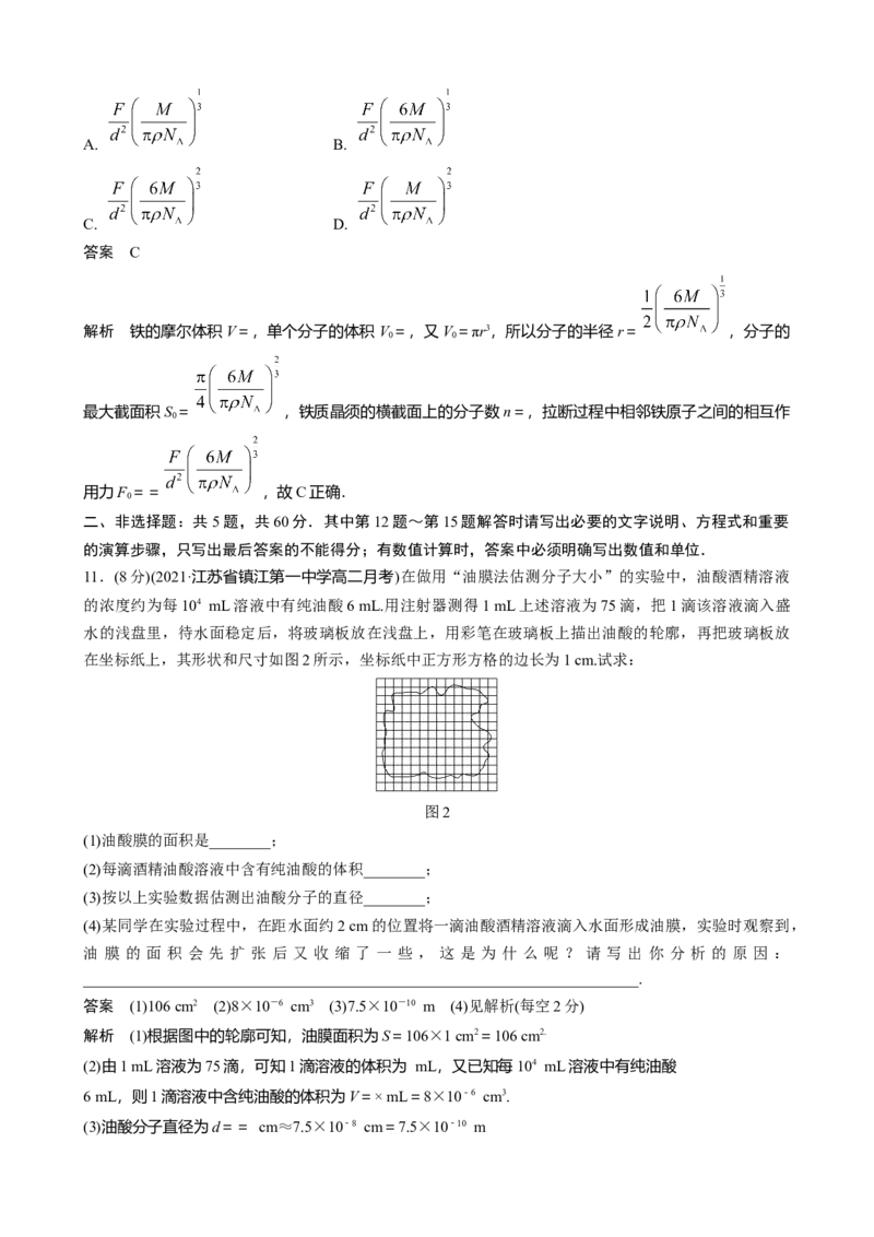 第一章分子动理论章末检测试卷(一)（word版含解析）_高中九科知识点归纳。_人教版高中Word电子版试卷练习试题知识点全科_高中物理试卷习题_物理选修_选修3_章末测试（第二套）