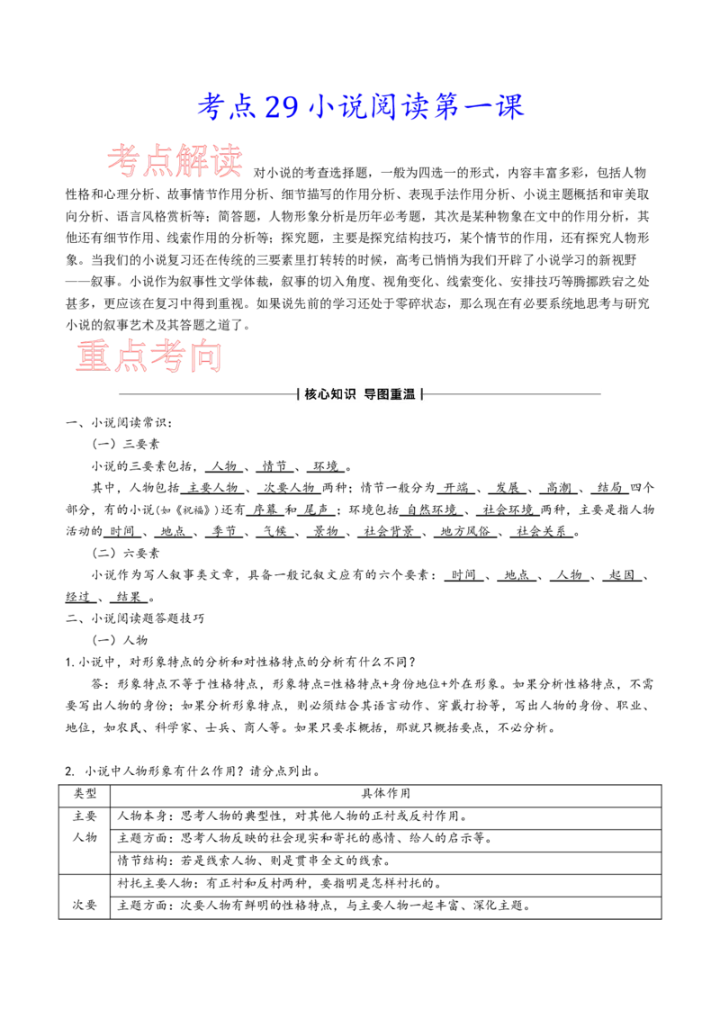 考点29小说阅读第一课-备战2023年高考语文一轮复习考点帮（新高考专用）_01高考语文_32023年新高考资料_一轮复习_备战2023年高考语文一轮复习考点（新高考专用）