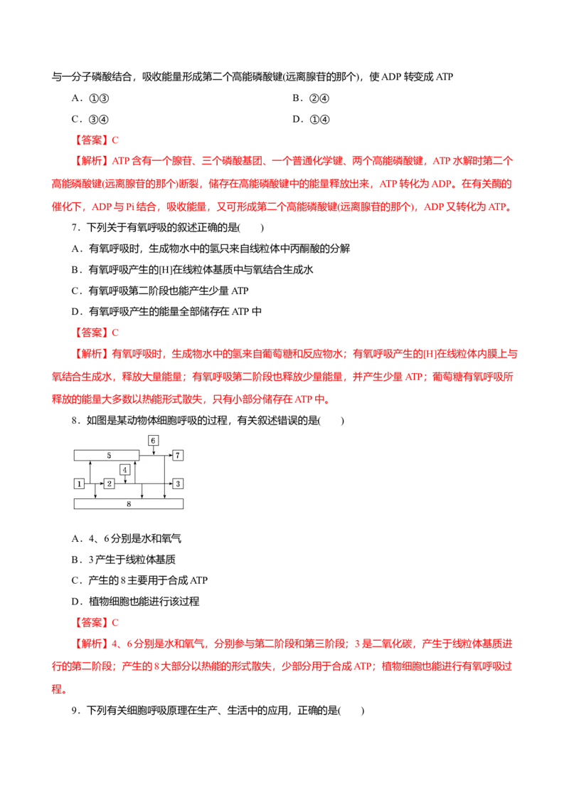 第5章细胞的能量供应和利用A卷（解析版）_高中九科知识点归纳。_人教版高中Word电子版试卷练习试题知识点全科_高中生物试卷习题_生物必修_必修1_3.单元测试（第三套）