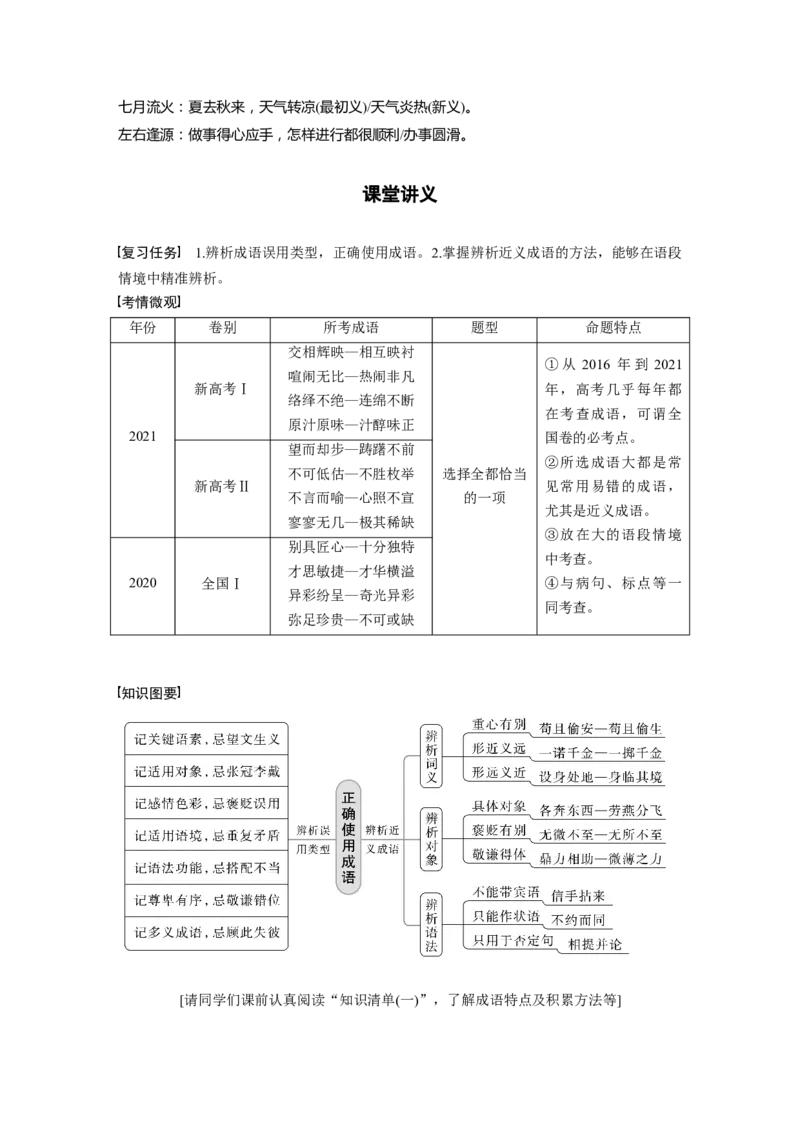 第1部分语言策略与技能课时2　正确使用成语&mdash;&mdash;精解词义，细察语境_01高考语文_32023年新高考资料_一轮复习_2023年新高考大一轮复习讲义