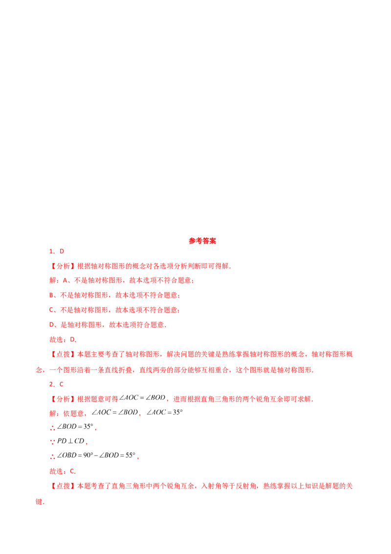 专题13.3轴对称（直通中考）-（人教版）_初中数学_八年级数学上册（人教版）_专题突破练习-V4_2024版