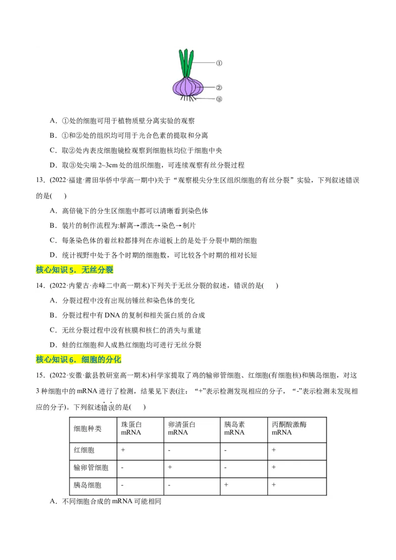 第6章细胞的生命历程（A卷&middot;知识通关练）（原卷版）_高中九科知识点归纳。_人教版高中Word电子版试卷练习试题知识点全科_高中生物试卷习题_生物必修_必修1_1.单元测试AB卷（第一套）