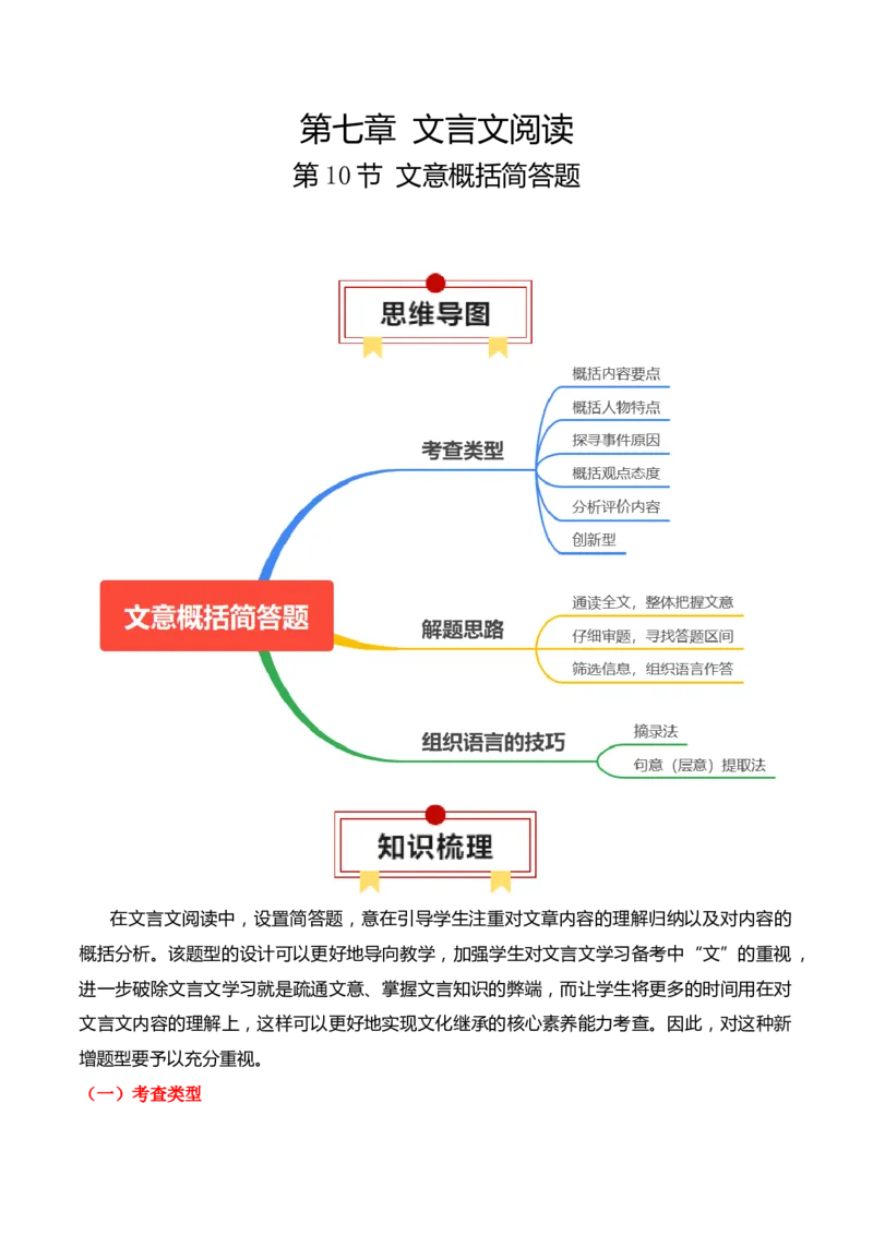 第10节文意概括简答题-口袋书2024年高考语文一轮复习知识清单（全国通用）（解析版）_01高考语文_通用版（老高考）复习资料_2024年复习资料_第7章文言文阅读