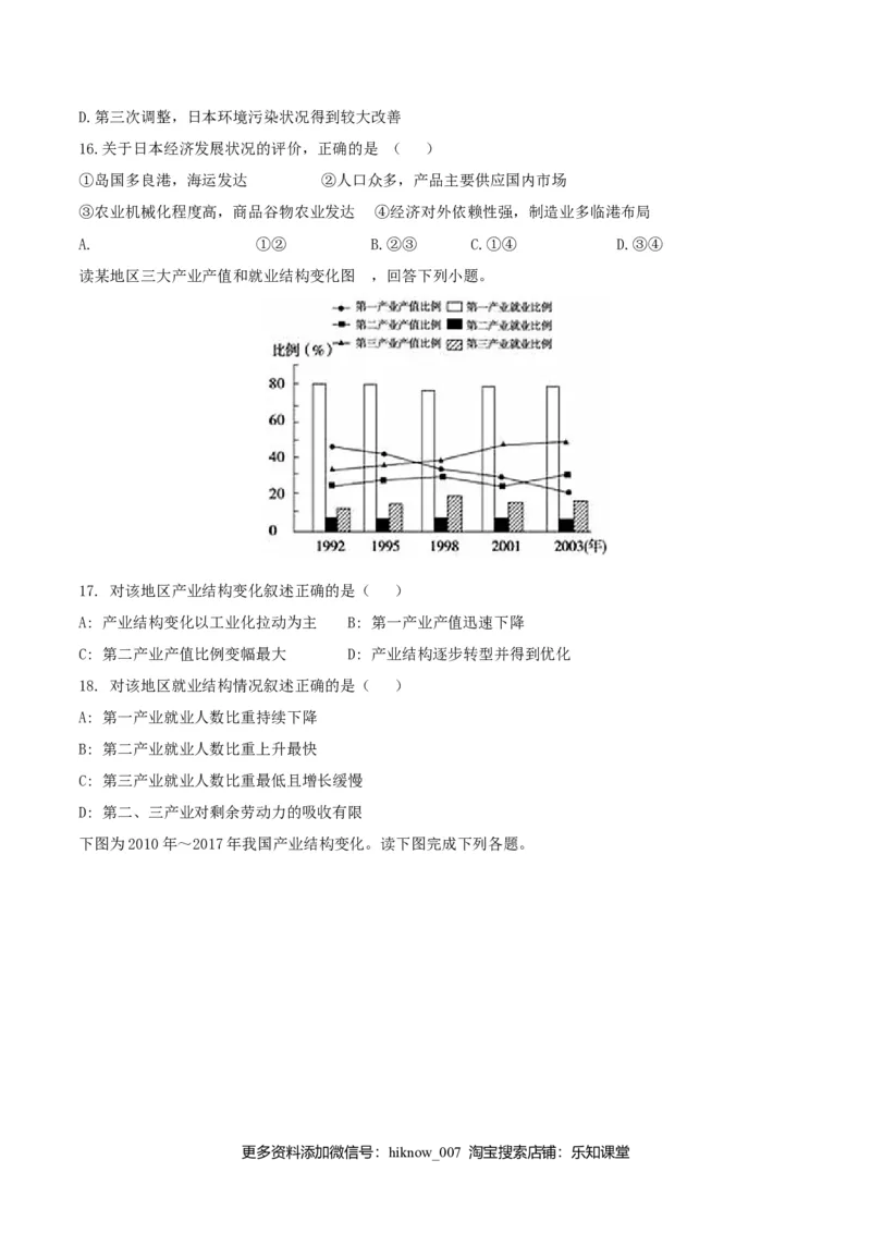 第三章城市、产业与区域发展（单元检测）高二同步备课系列（人教版选择性必修二）_高中九科知识点归纳。_人教版高中Word电子版试卷练习试题知识点全科_高中地理试卷习题_地理选修