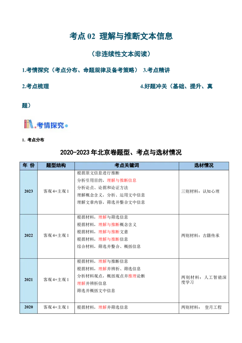 考点02理解与推断文本信息（非连续性文本阅读）（解析版）_01高考语文_52025年新高考资料_一轮复习_备战2025年高考语文一轮复习考点帮