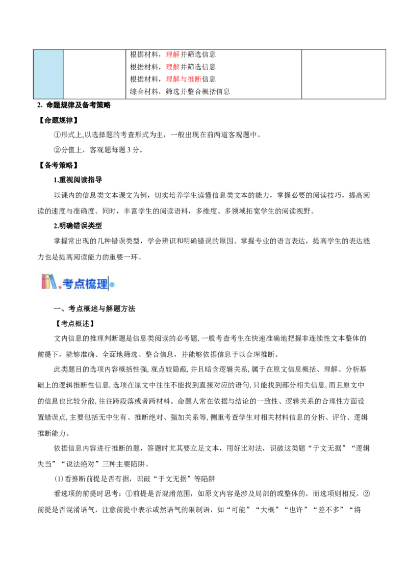 考点02理解与推断文本信息（非连续性文本阅读）（解析版）_01高考语文_52025年新高考资料_一轮复习_备战2025年高考语文一轮复习考点帮