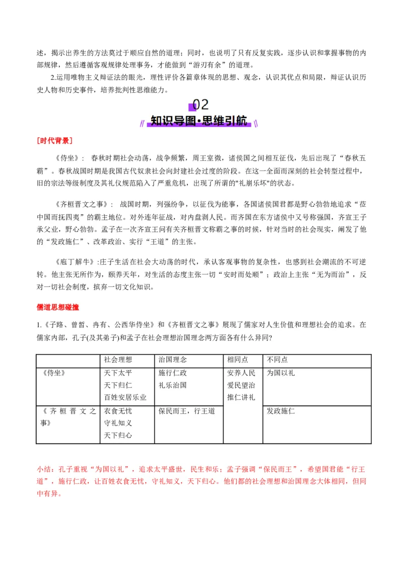 第02讲必修下《子路、曾皙、冉有、公西华侍坐》《齐桓晋文之事》《庖丁解牛》一轮复习（讲义）（解析版）_01高考语文_52025年新高考资料_一轮复习_2025年高考语文一轮复习讲练测