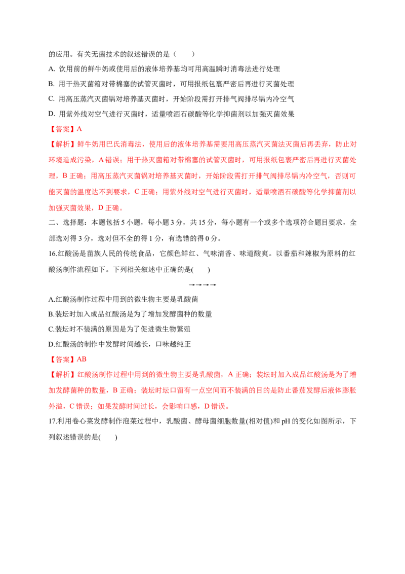第一单元发酵工程（能力提升）-高二生物单元测试定心卷（人教版2019选择性必修3）（解析版）_高中九科知识点归纳。_人教版高中Word电子版试卷练习试题知识点全科_高中生物试卷习题